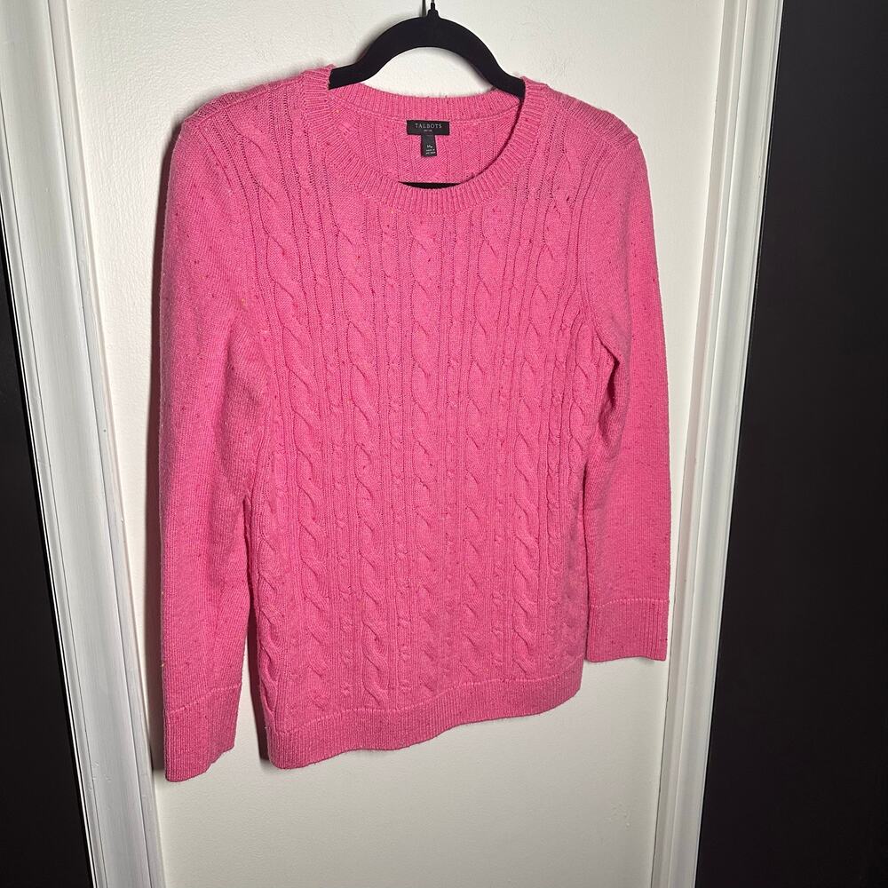Talbots Womens Pink Confetti Cable Knit Button Sleeve Sweater Size Medium Petite - Picture 3 of 8